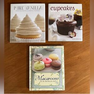 CUPCAKES COOKBOOK, MACAROONS COOKBOOK, PURE VANILLA COOKBOOK (ALL 3 HARDBACK)